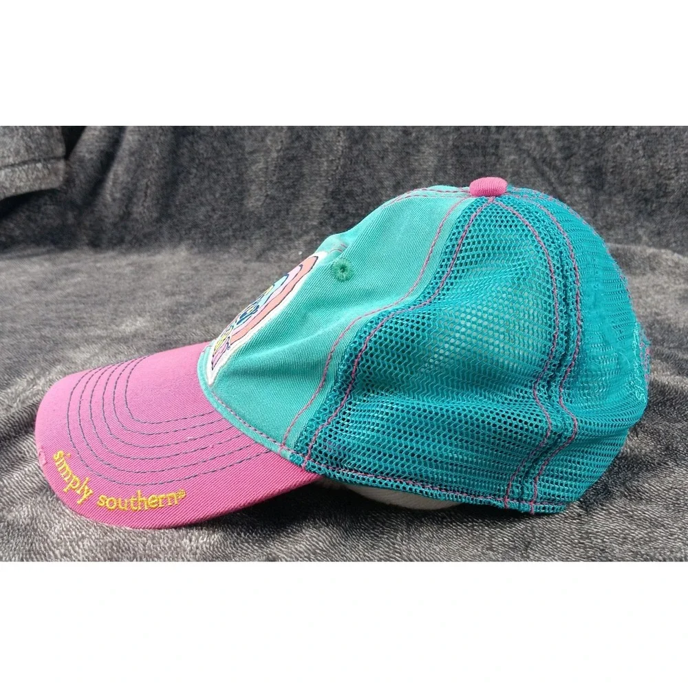 Simply‎ Southern Hat Womens Adjustable Pink Green Mesh Rainbow Snapback Logo